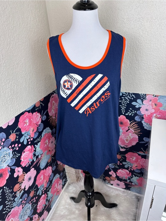 4Her Tops - 4Her Navy Blue & Orange Houston Astros Heart Baseball Graphic Tank Top Size L